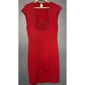 Nanette Lepore Beaded Merino Wool Knit Midi‎ Dress Red Size Small